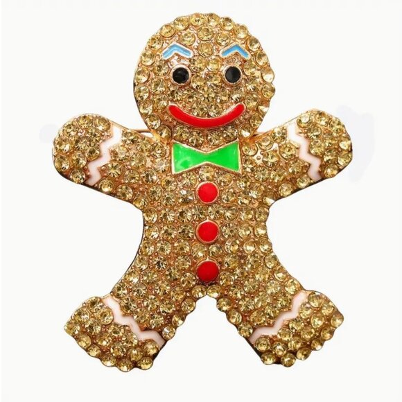 Betsey Johnson Brooch Brown Crystal Gingerbread Man - Picture 1 of 2